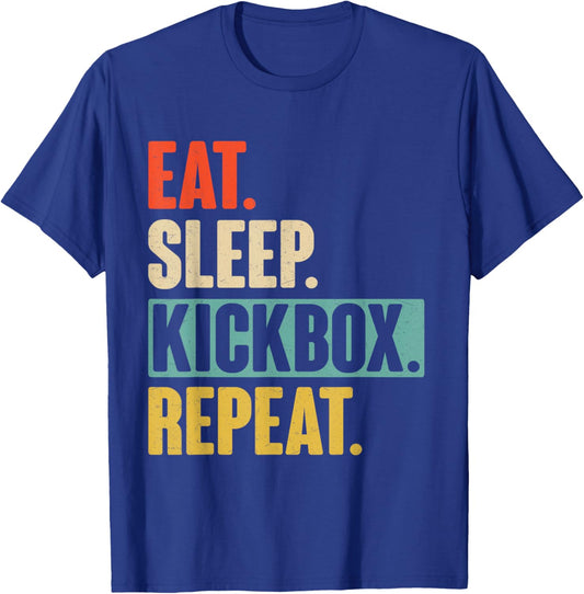 Eat Sleep Kickbox Repeat - Retro Vintage Kickboxing Gift T-Shirt - T-Shirt | Royal