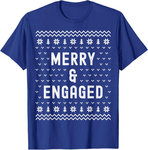 Merry & Engaged Christmas Engagement Announcement Women Men T-Shirt - T-Shirt | Royal