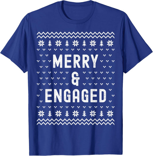 Merry & Engaged Christmas Engagement Announcement Women Men T-Shirt - T-Shirt | Royal
