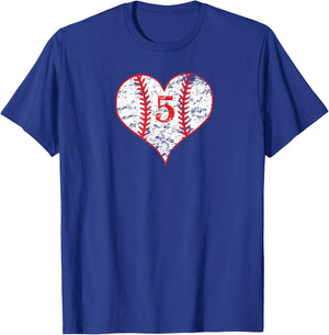 Vintage Love Baseball Mom #5 Baseball Heart Number 5 fan T-Shirt - T-Shirt | Royal