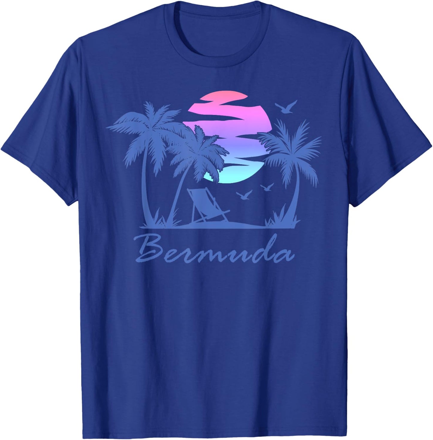 BERMUDA Beach Vacation Trip Retro Vintage Sunset Graphic Men Women Kids T-Shirt - T-Shirt | Royal