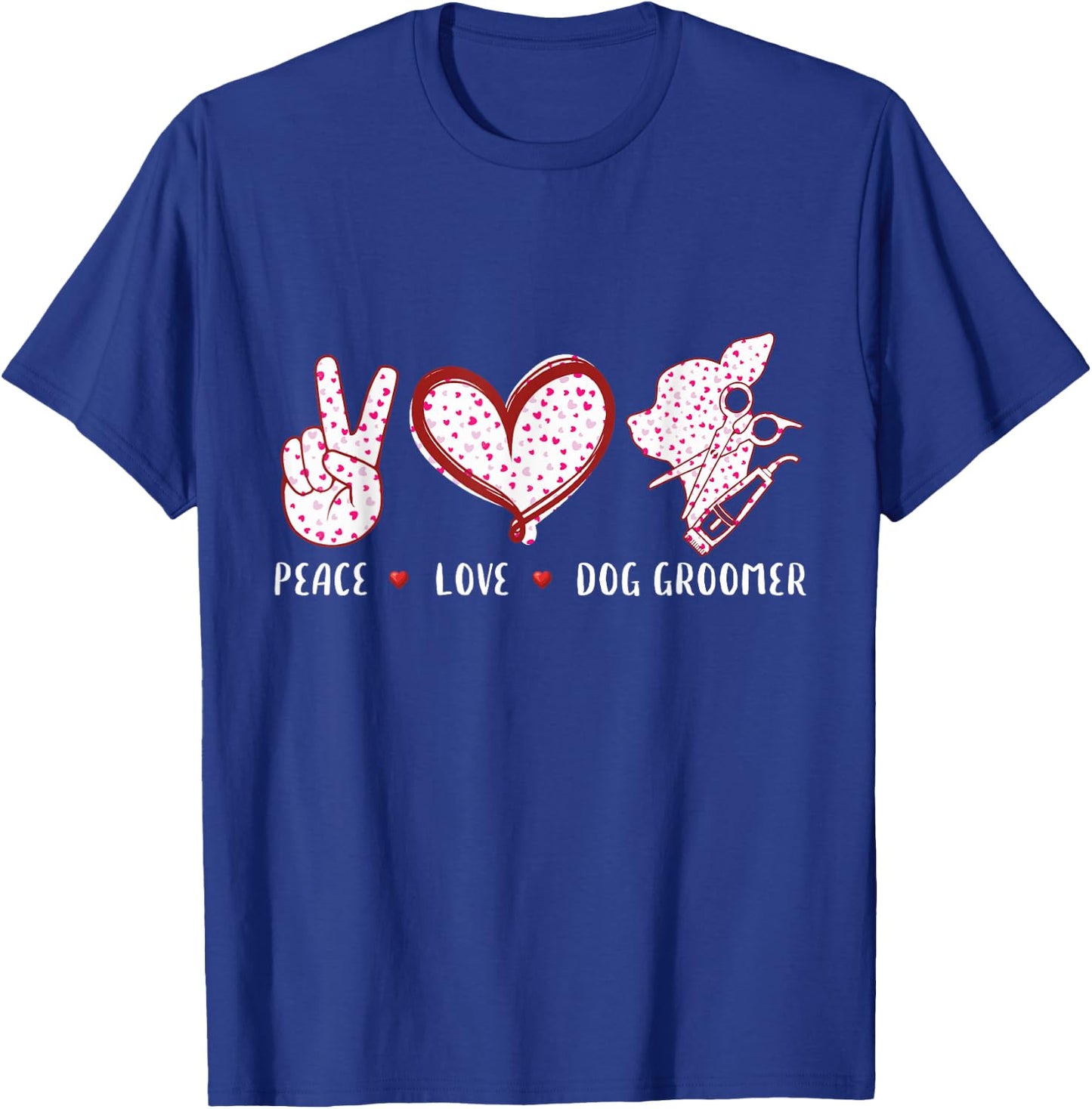 Peace Love dog groomer grooming puppies gifts women T-Shirt - T-Shirt | Royal