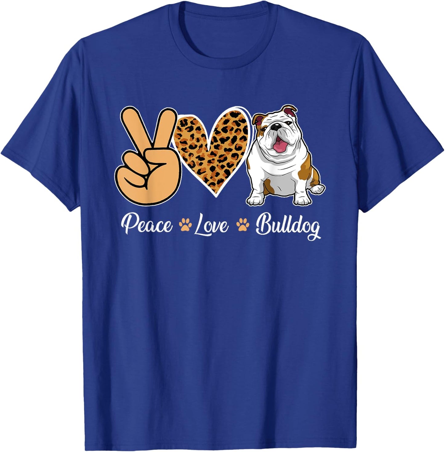 Peace Love Bulldog Leopard Heart Men Women Kids T-Shirt - T-Shirt | Royal