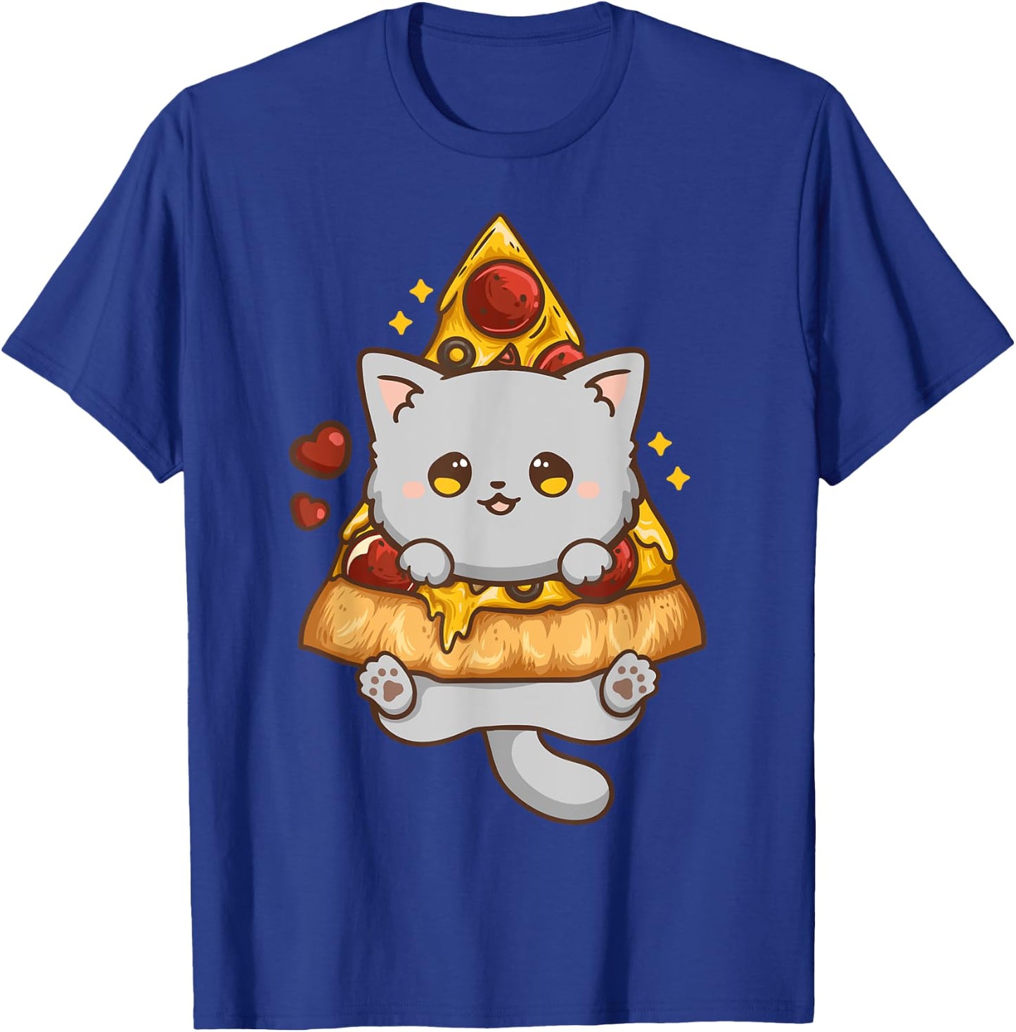 Cute Kawaii Cat Pizza Anime Men Women Girls Kids T-Shirt - T-Shirt | Royal