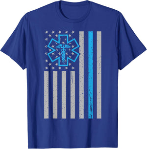 Thin White Line Shirt EMS EMT Paramedic American Flag T-Shirt - T-Shirt | Royal