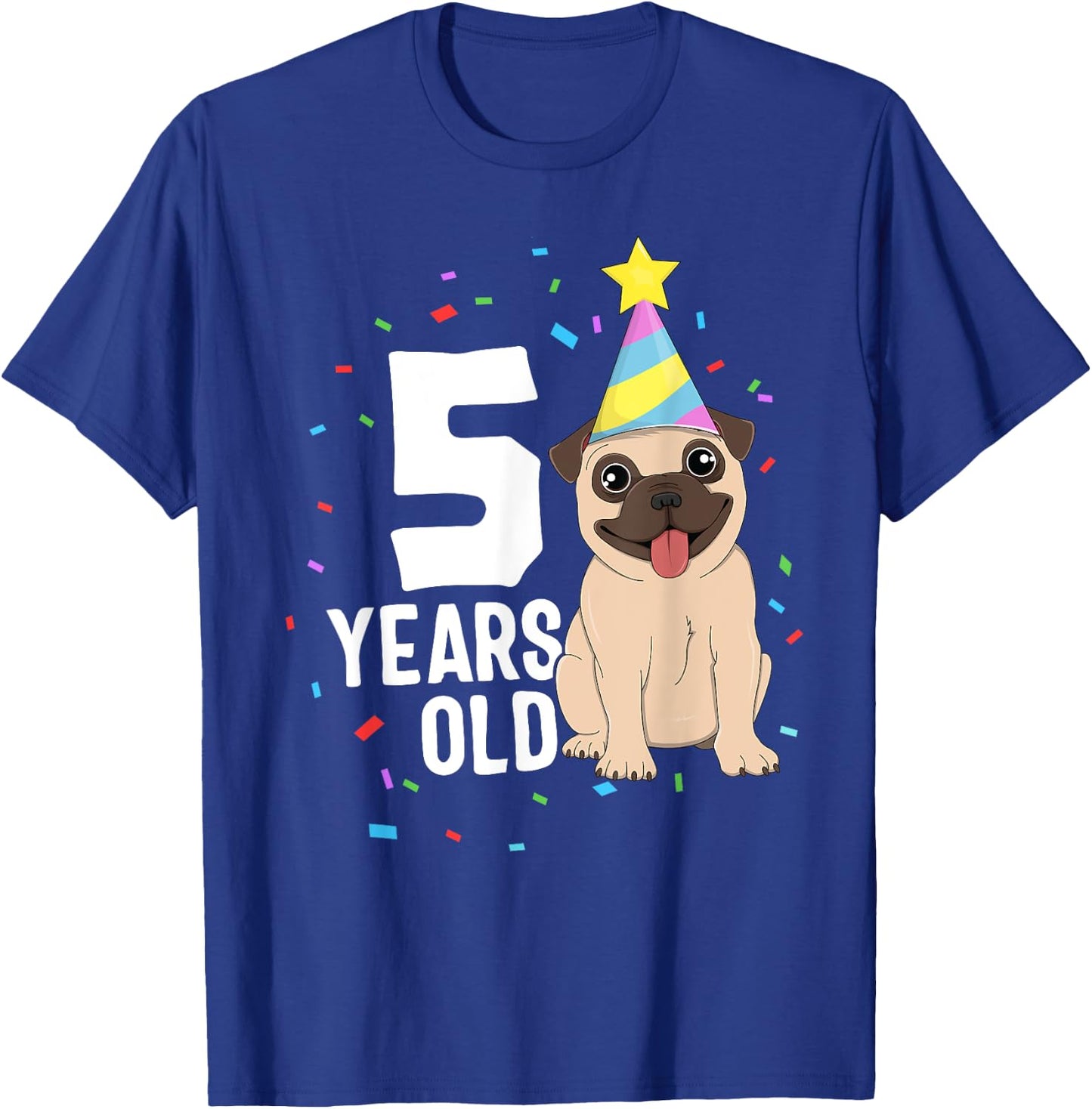 5 Years Old Birthday Pug Dog Lover Party 5th Birthday Kid T-Shirt - T-Shirt | Royal