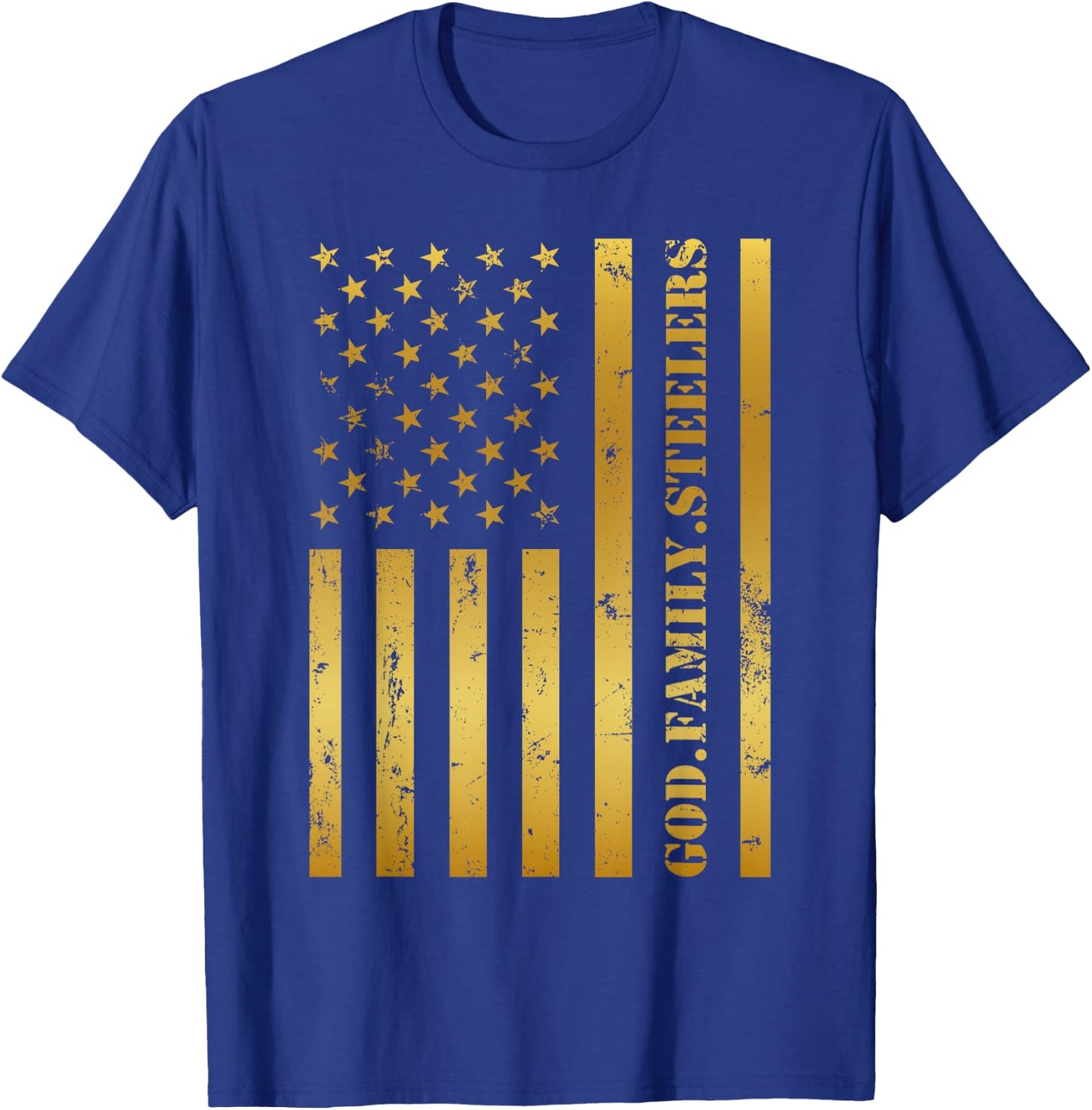 God Family Steelers Pro Us Flag Design Father's Day Dad T-Shirt - T-Shirt | Royal