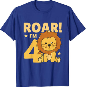 Kids Children 4th Birthday Lion 4 Years Old Young Boy Lion T-Shirt - T-Shirt | Royal