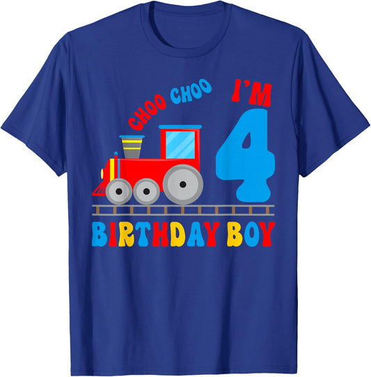 I'm 4 Years Old Kids Train Lover It's My 4th Birthday Boy T-Shirt - T-Shirt | Royal