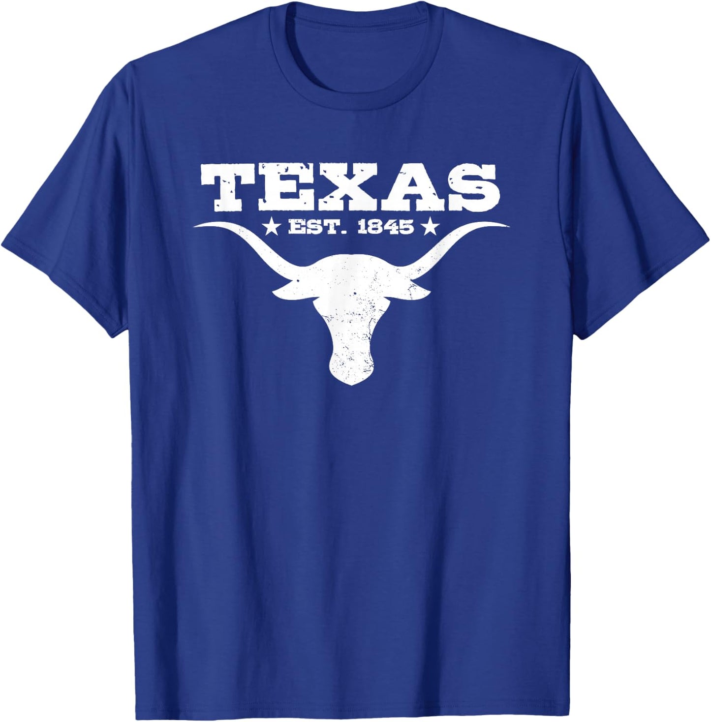Vintage Texas Distressed Est. 1845 Longhorn Bull T-Shirt - T-Shirt | Royal