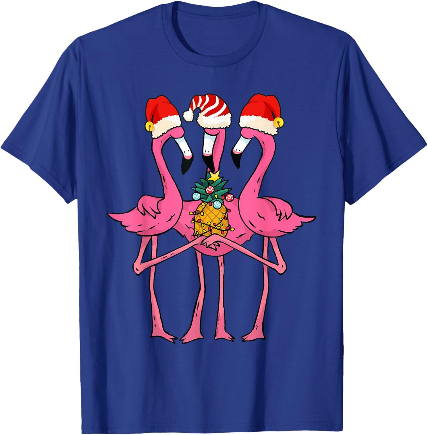Cute Tropical Flamingos and Pineapple Christmas in July T-Shirt - T-Shirt | Royal