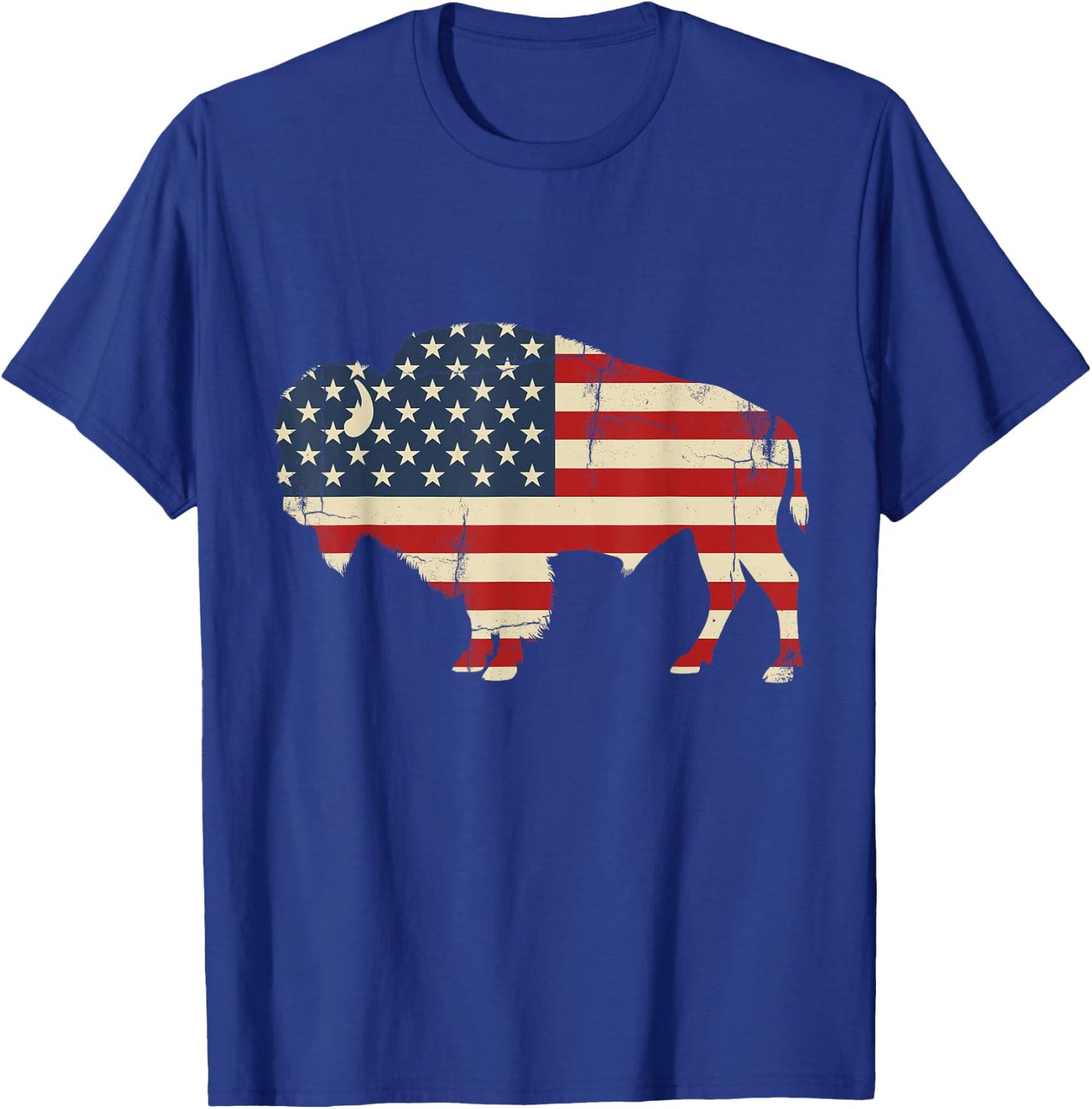 Vintage Buffalo American Flag USA Bison Lover Wildlife T-Shirt - T-Shirt | Royal