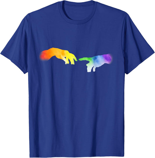 Creation of Adam Hands Watercolor Art Michelangelo Gift T-Shirt - T-Shirt | Royal