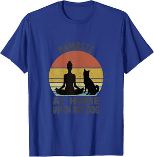 Namaste At Home With My Dog Vintage Dog Lover Owner Yoga T-Shirt - T-Shirt | Royal