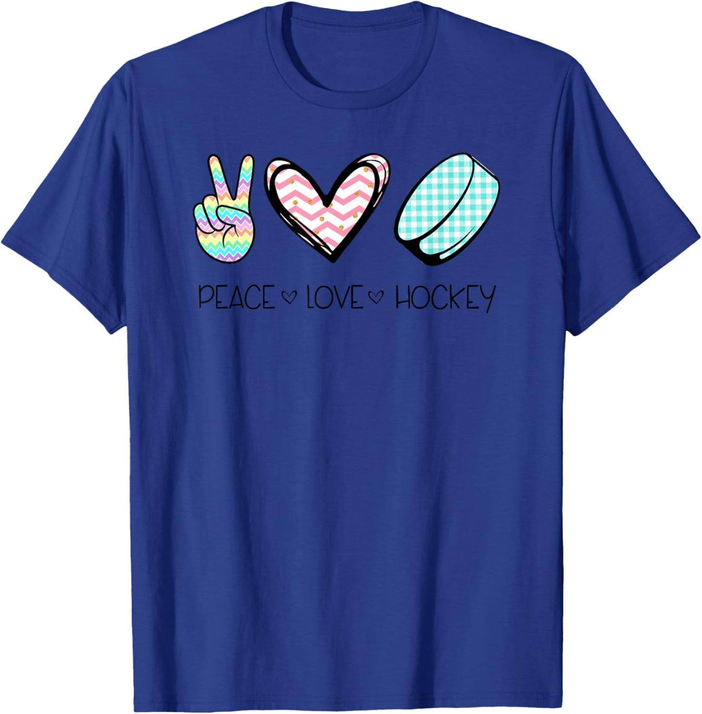 Peace Love Hockey Cute Design Teen Girls T-Shirt - T-Shirt | Royal
