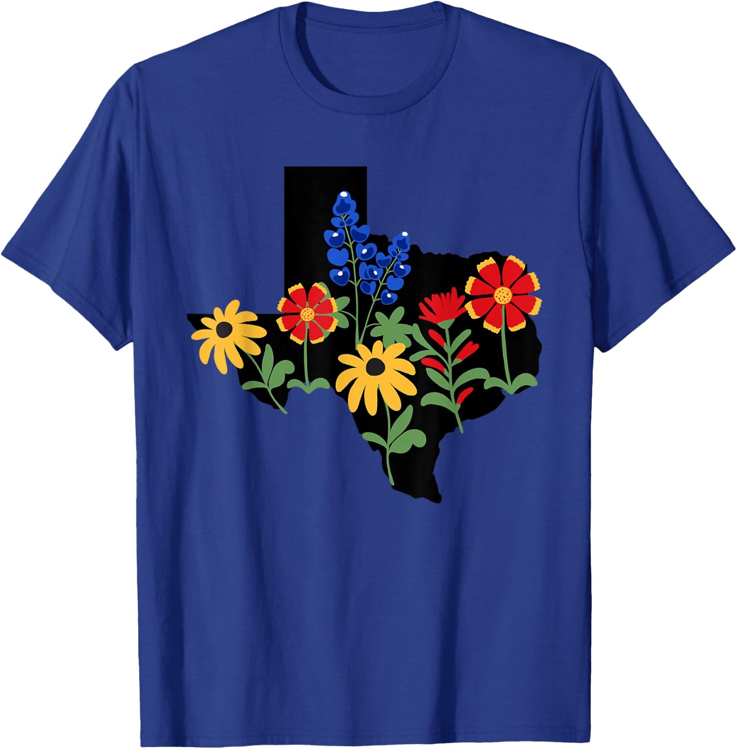 Texas Town & City Apparel Women's Texas Wildflowers Bluebonnets T-Shirt - T-Shirt | Royal