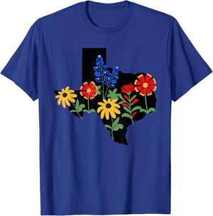 Texas Town & City Apparel Women's Texas Wildflowers Bluebonnets T-Shirt - T-Shirt | Royal