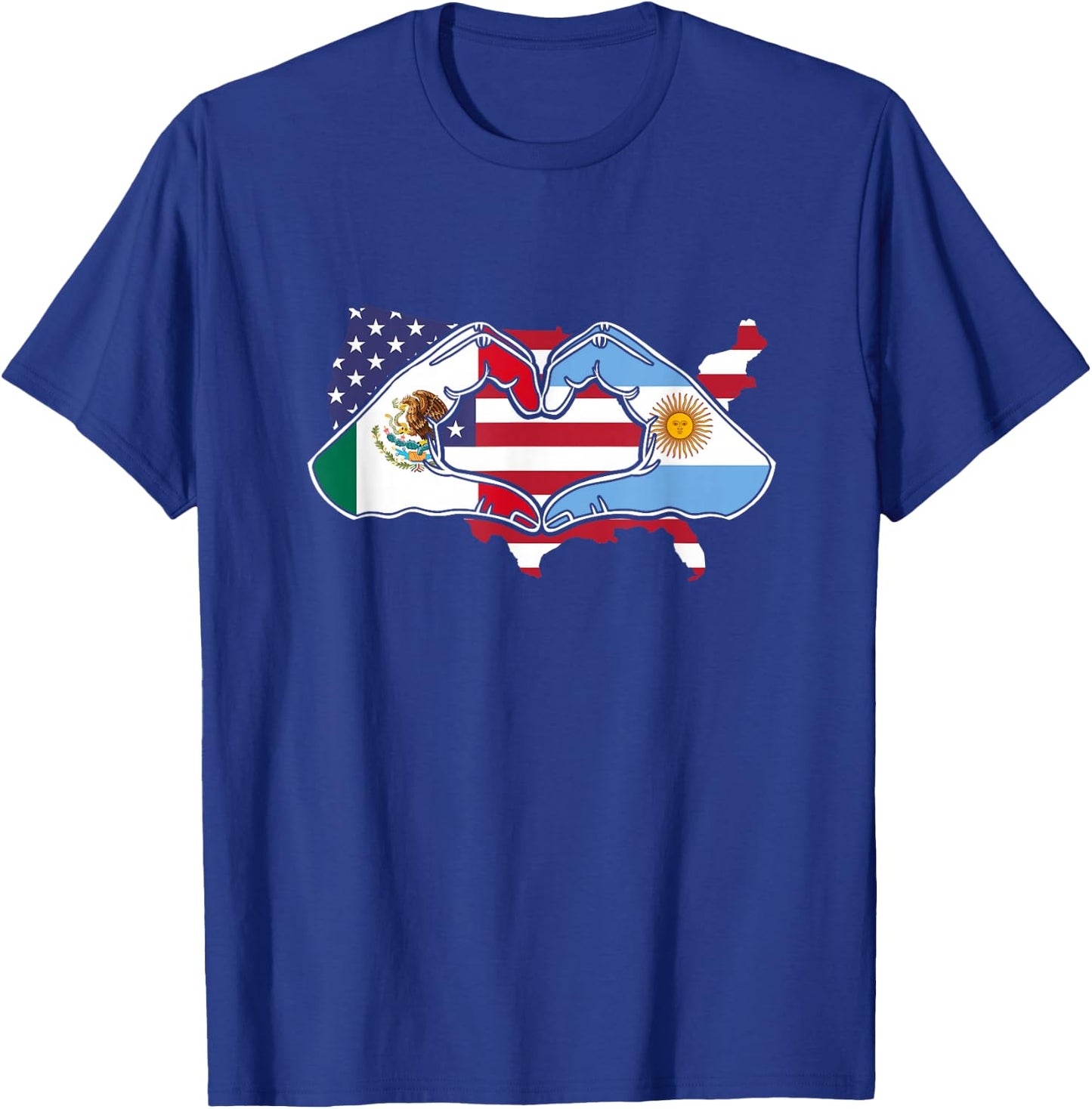 Heart hands Mexico and Argentina. USA flag T-Shirt - T-Shirt | Royal