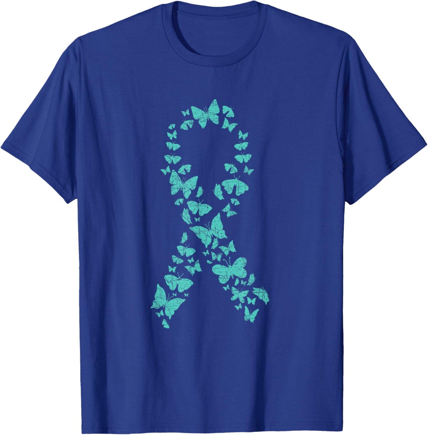 Teal Ribbon Butterflies Ovarian Cancer Awareness T-Shirt - T-Shirt | Royal