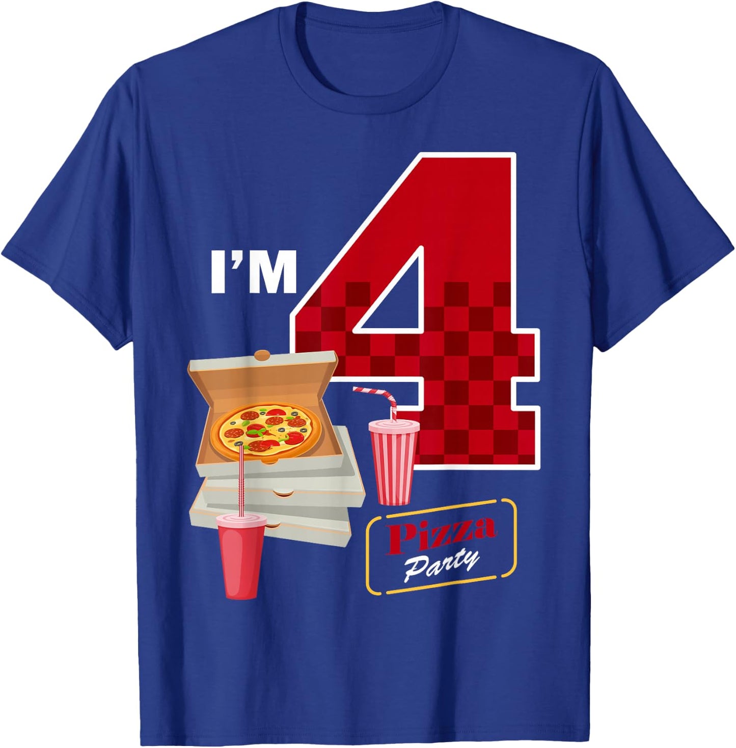 4th Birthday Pizza Theme 4 Year Old Funny B-Day Matching T-Shirt - T-Shirt | Royal
