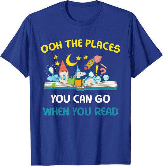 Visit Store For Book Lovers Oh The Places You Can Go When You Read, -Adults Cute , Black, Small, Short Sleeve T-Shirt - T-Shirt | Royal