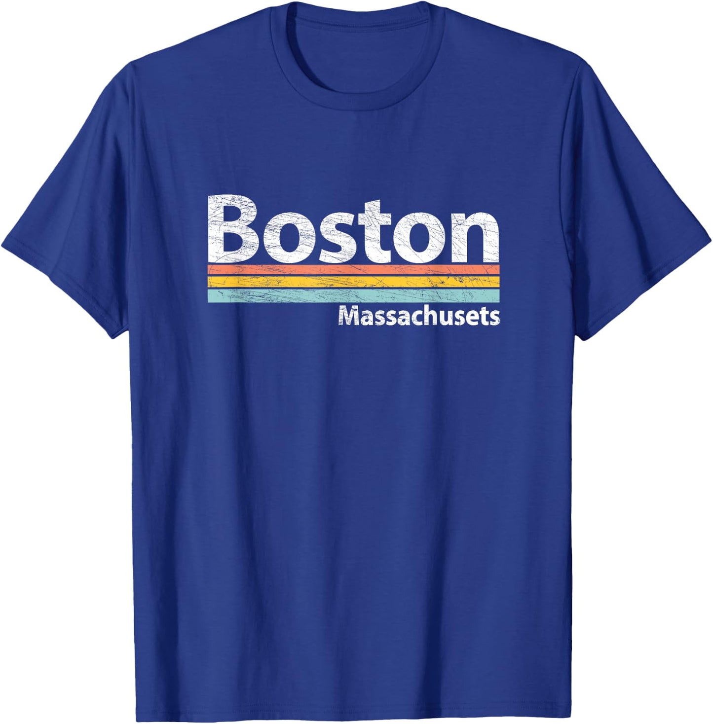 Boston - Massachusetts - Worn Design Retro Stripes - Classic T-Shirt - T-Shirt | Royal