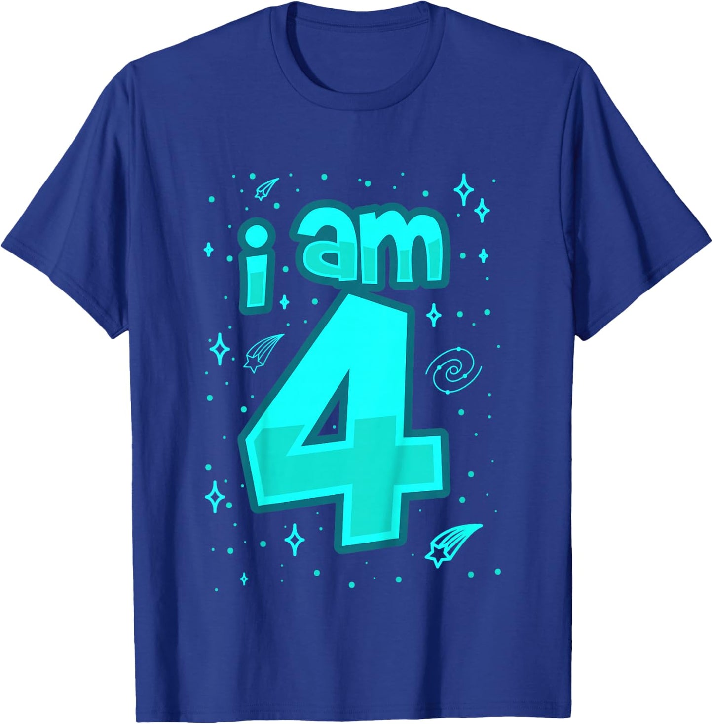 4th Birthday Shirt Boy I AM 4 Year Old Space Gift T-Shirt - T-Shirt | Royal