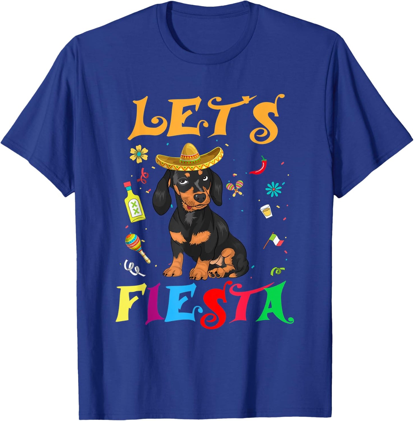 Let's Fiesta Sombrero Dachshund Dog Mexican Cinco De Mayo T-Shirt - T-Shirt | Royal