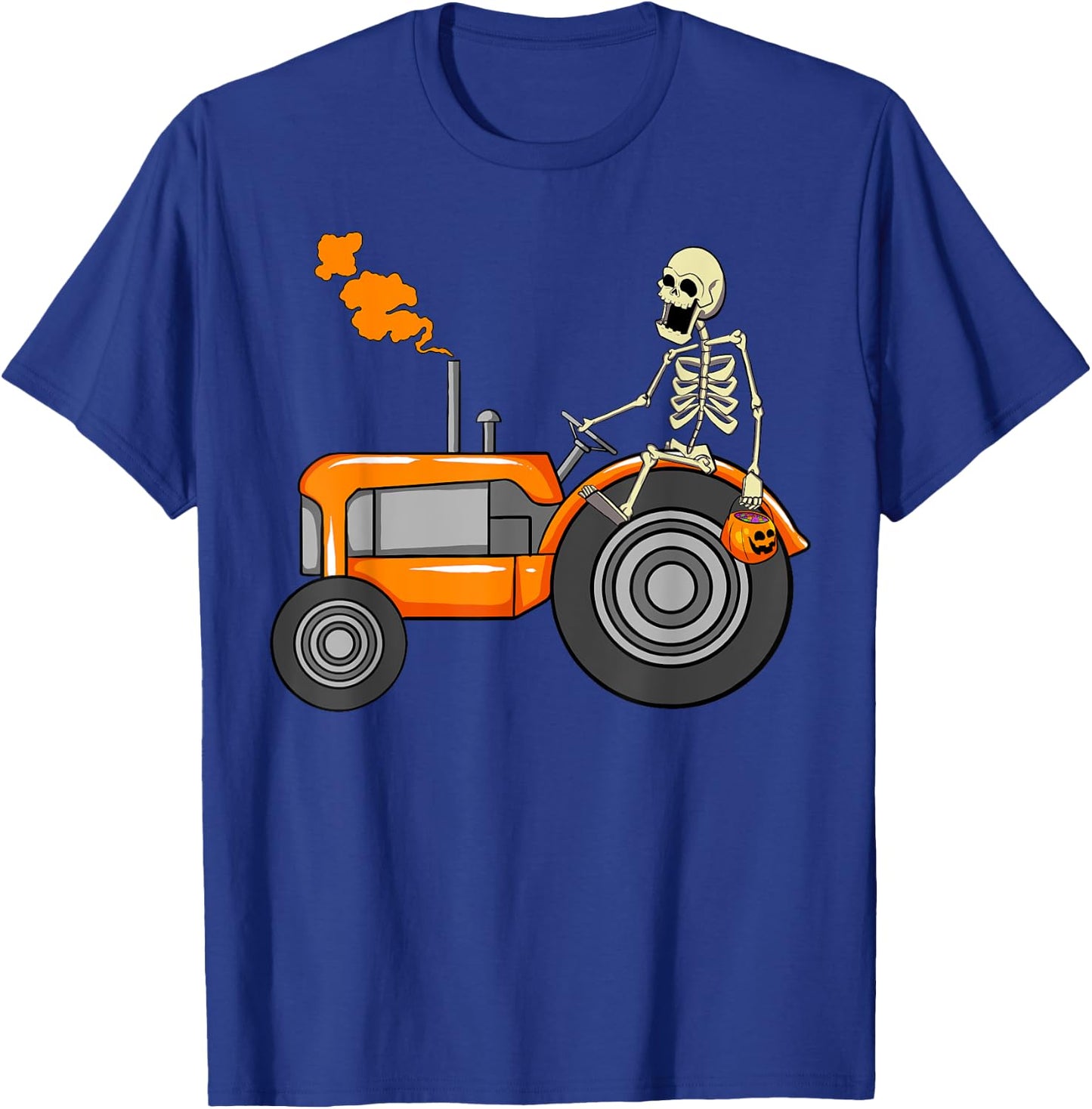 Skeleton Riding Tractor Funny Halloween 2021 T-Shirt - T-Shirt | Royal