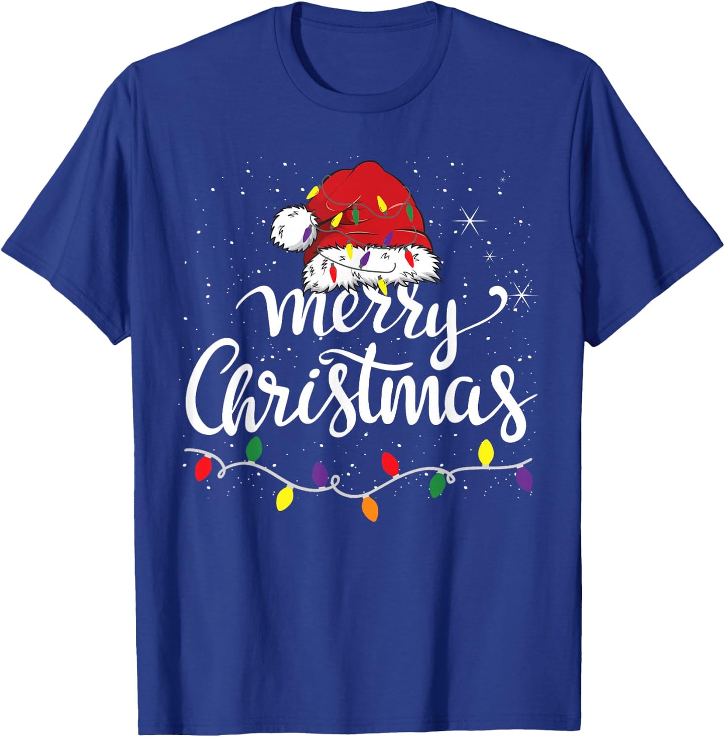 Merry Christmas Lights Red Santa Hat Xmas Family Men Women T-Shirt - T-Shirt | Royal