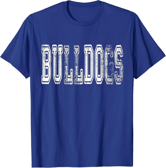 Bulldogs Mascot Distressed Vintage School Sports Name Fans T-Shirt - T-Shirt | Royal