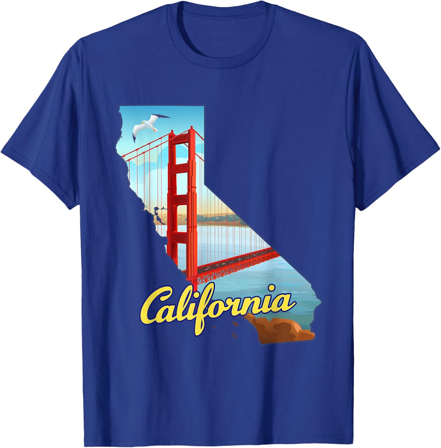 California map with Golden Gate Bridge, San Francisco, USA T-Shirt - T-Shirt | Royal