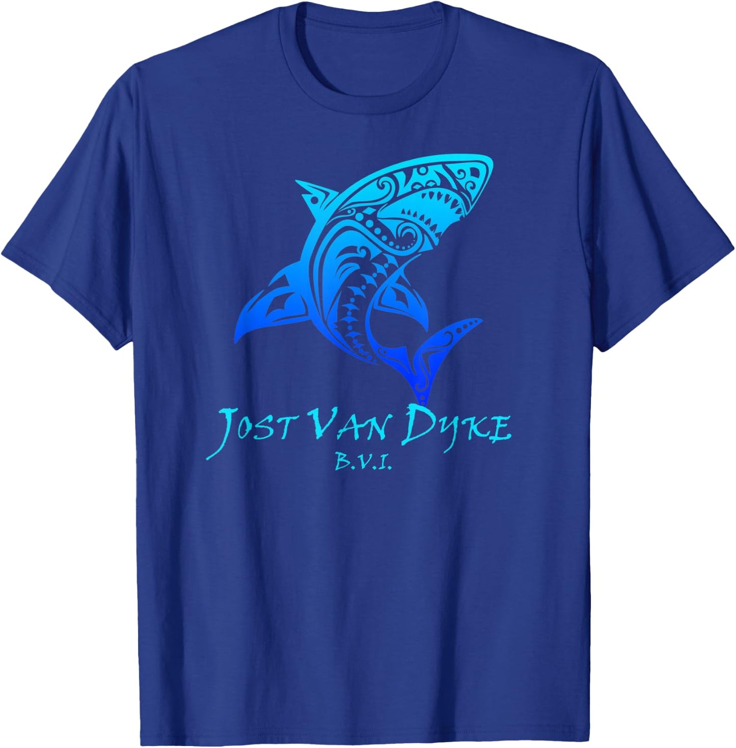 Jost Van Dyke, BVI Vintage Retro Tribal Shark Vacation T-Shirt - T-Shirt | Royal