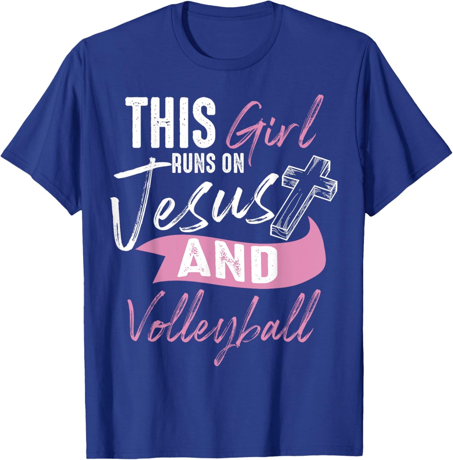 Cool Volleyball Gifts Funny Teen Girl Run On Jesus T-Shirt - T-Shirt | Royal