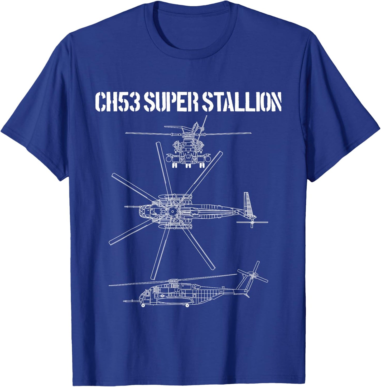 Super Stallion Schematic Military Helicopter CH-53 T-Shirt - T-Shirt | Royal