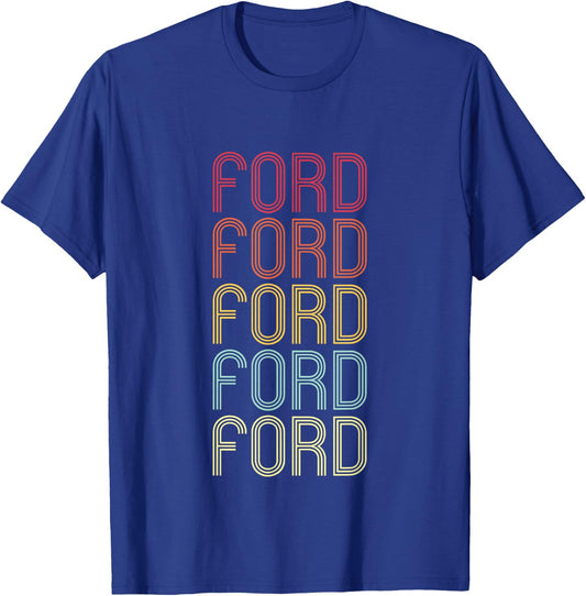 Ford Retro Wordmark Pattern Vintage Personalized 70s T-Shirt - T-Shirt | Royal