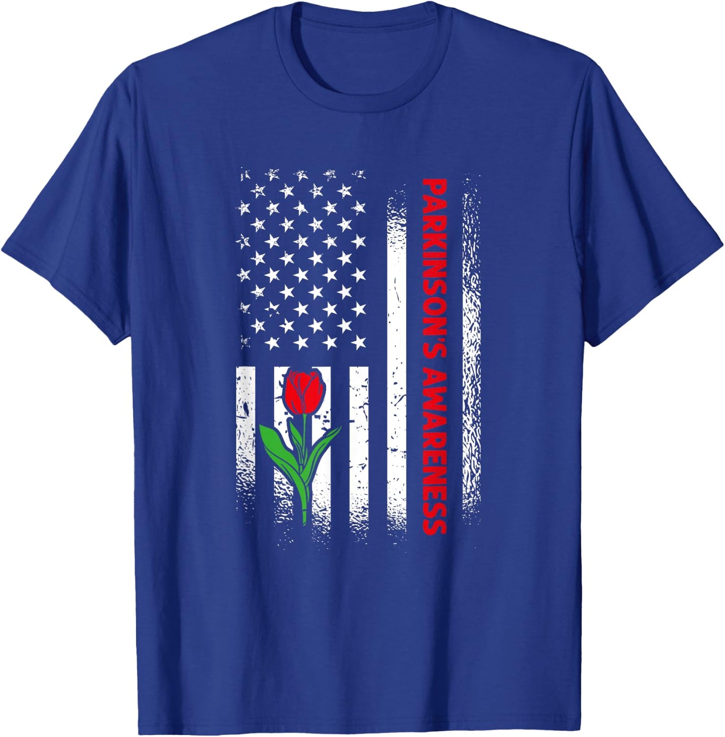US Flag Red Tulip Parkinson's Awareness T-Shirt - T-Shirt | Royal