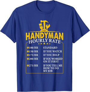 Handyman Hourly Rate - Funny Handyman Extra Charges T-Shirt - T-Shirt | Royal