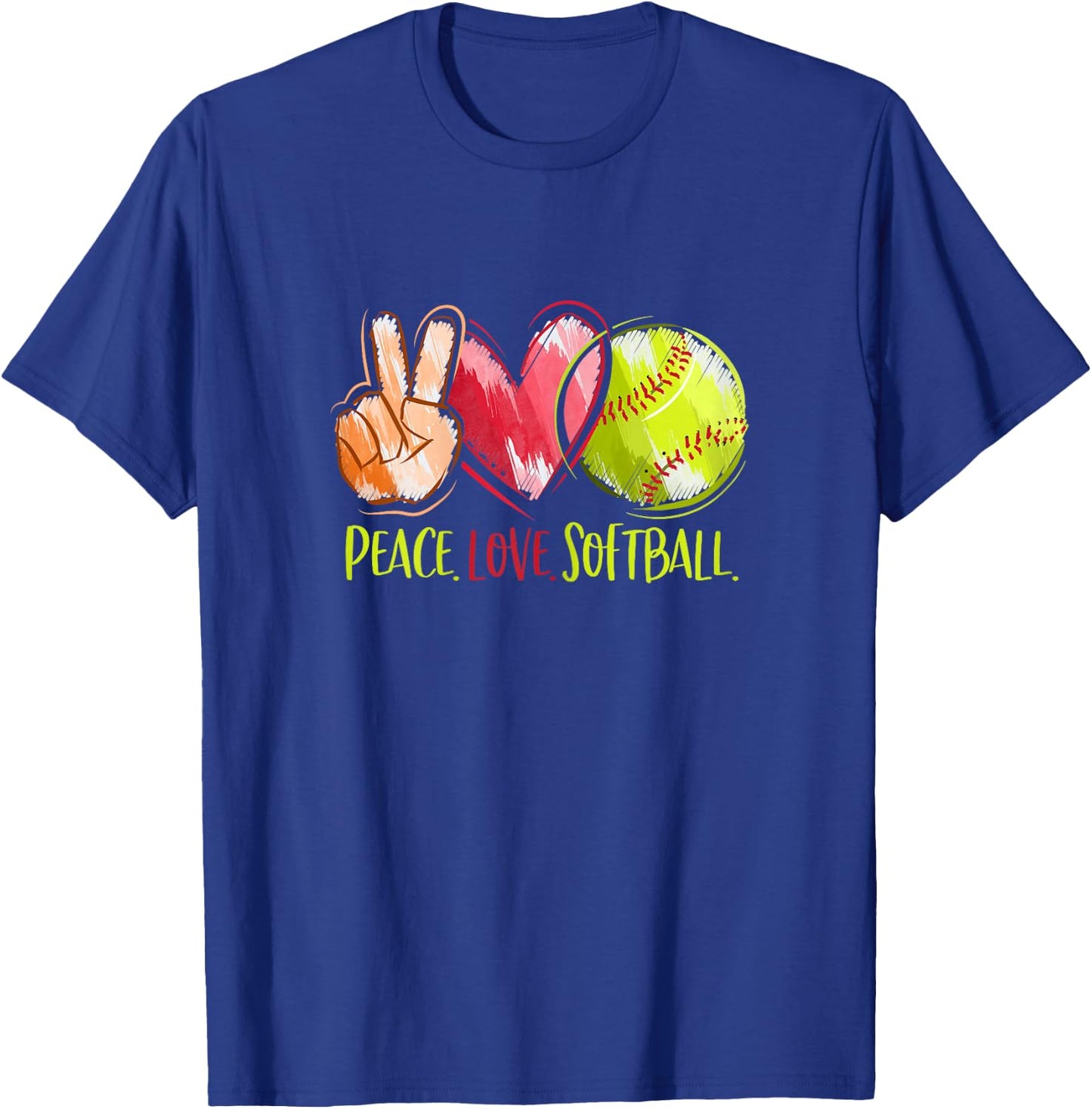 Softball Player Girls Peace Love Softball T-Shirt - T-Shirt | Royal