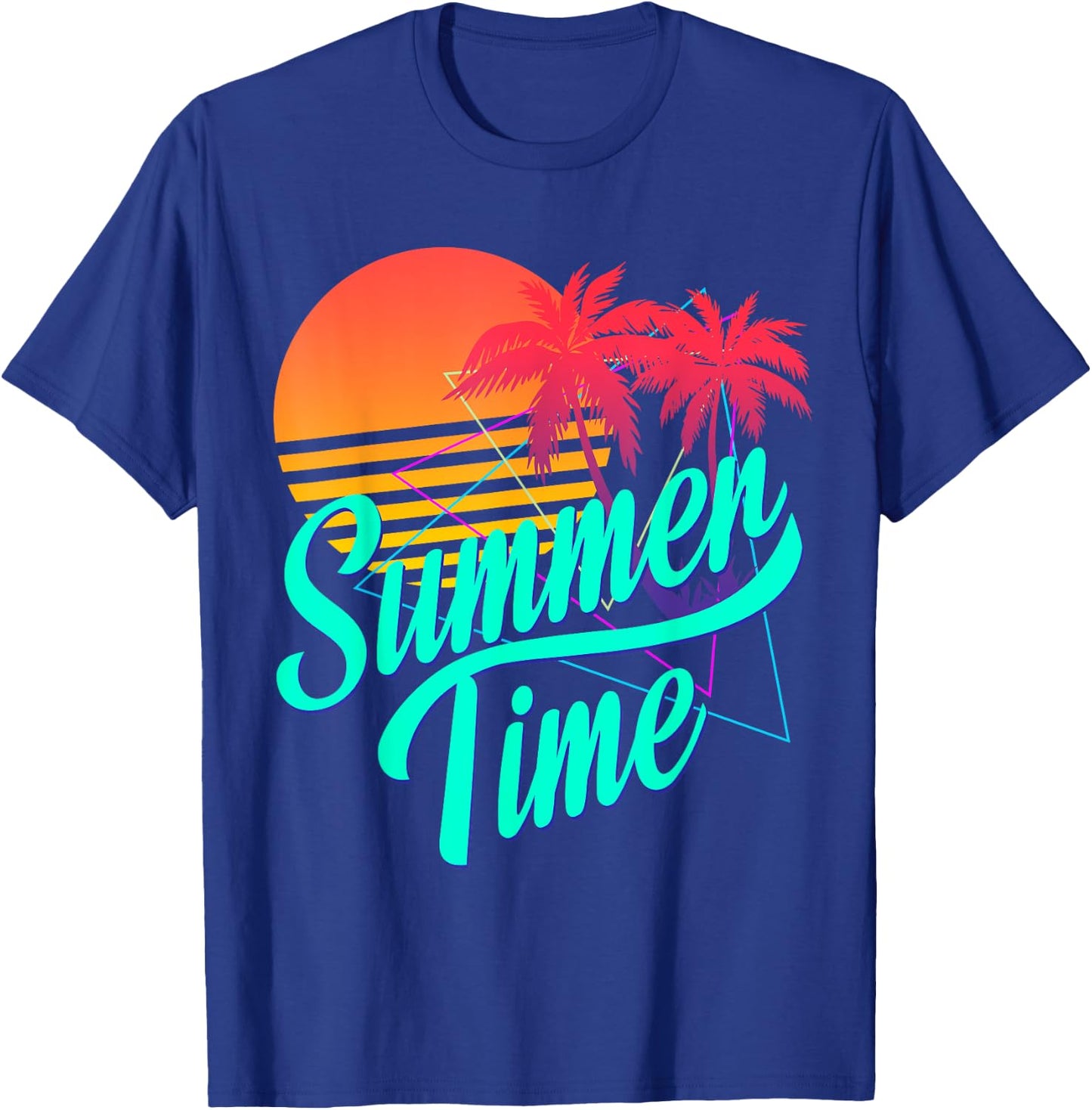 Summer Time - Retro 80s Beach Scene with Palm Trees & Sunset Men Women Kids T-Shirt - T-Shirt | Royal