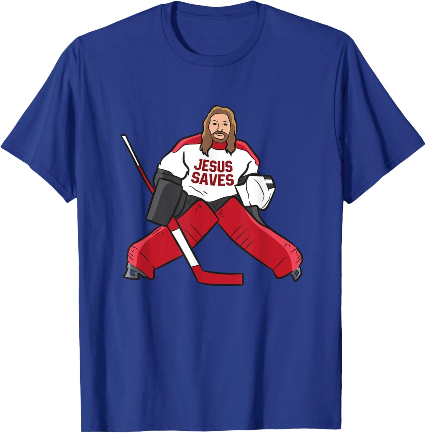 Funny Hockey Jesus Saves Hockey Goalie T-Shirt - T-Shirt | Royal