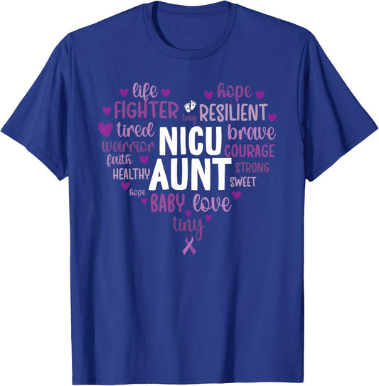 NICU Aunt Heart Micro Preemie Baby Aunt NICU Auntie T-Shirt - T-Shirt | Royal