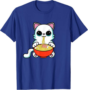 Ramen Cat Kawaii Anime Neko Cat Eating Japanese Noodles T-Shirt - T-Shirt | Royal