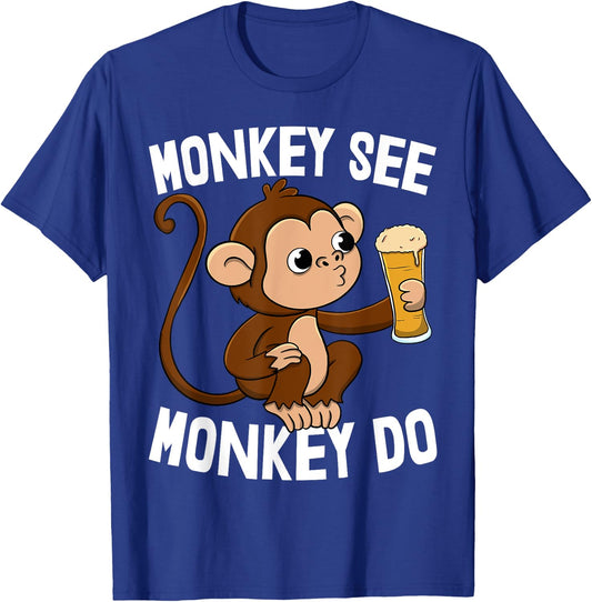 Monkey See Monkey Do Funny Toddler Monkey Drinking T-Shirt - T-Shirt | Royal