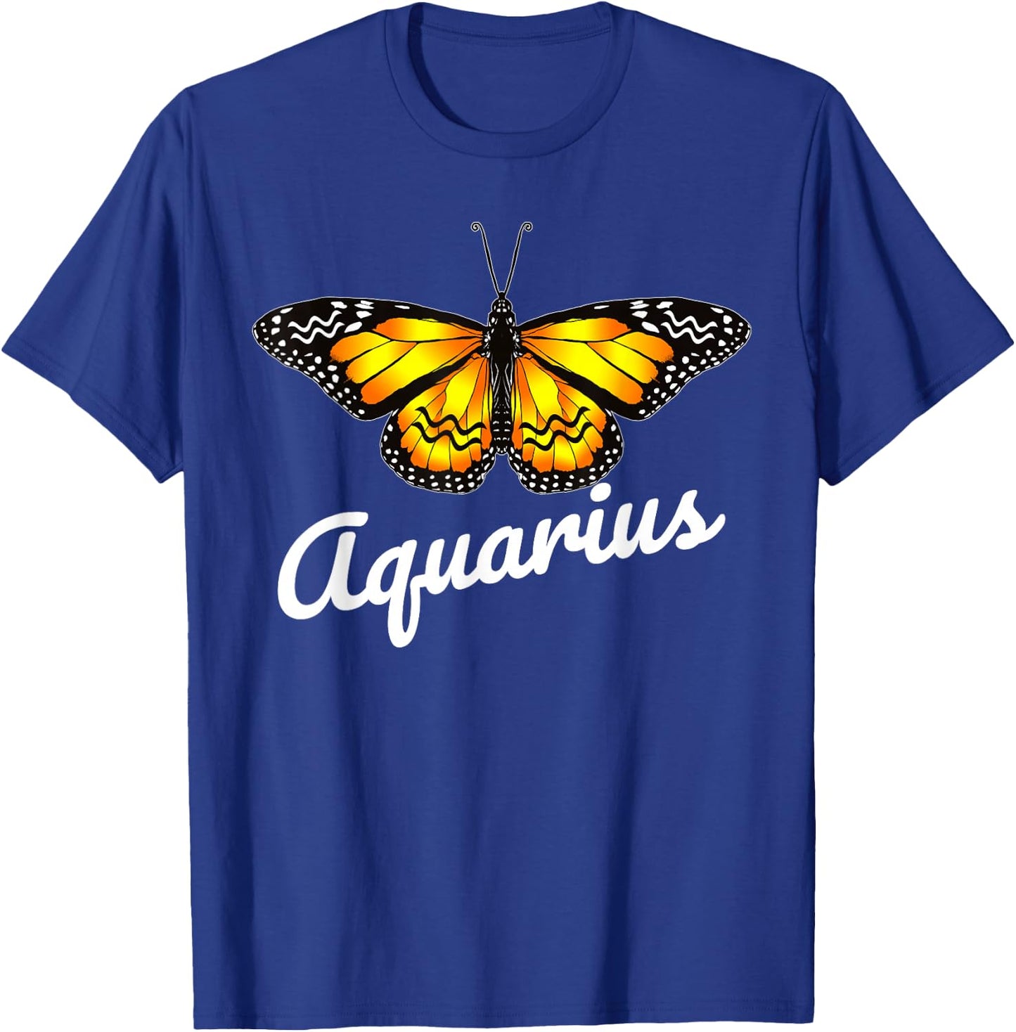 Aquarius Butterfly Wings with Aquarius Zodiac Sign T-Shirt - T-Shirt | Royal