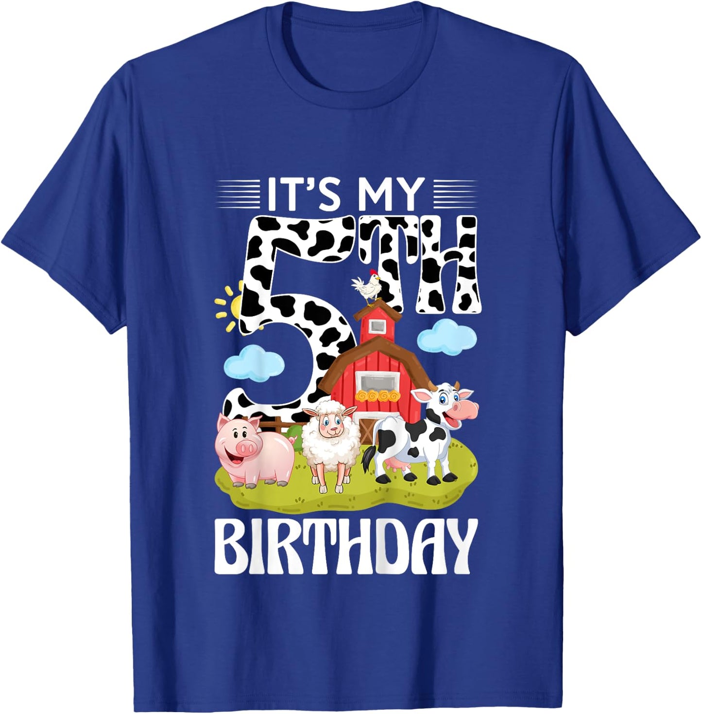 Cute It's My 5th Birthday 5 Years Old Farm Theme 5th B-day T-Shirt - T-Shirt | Royal