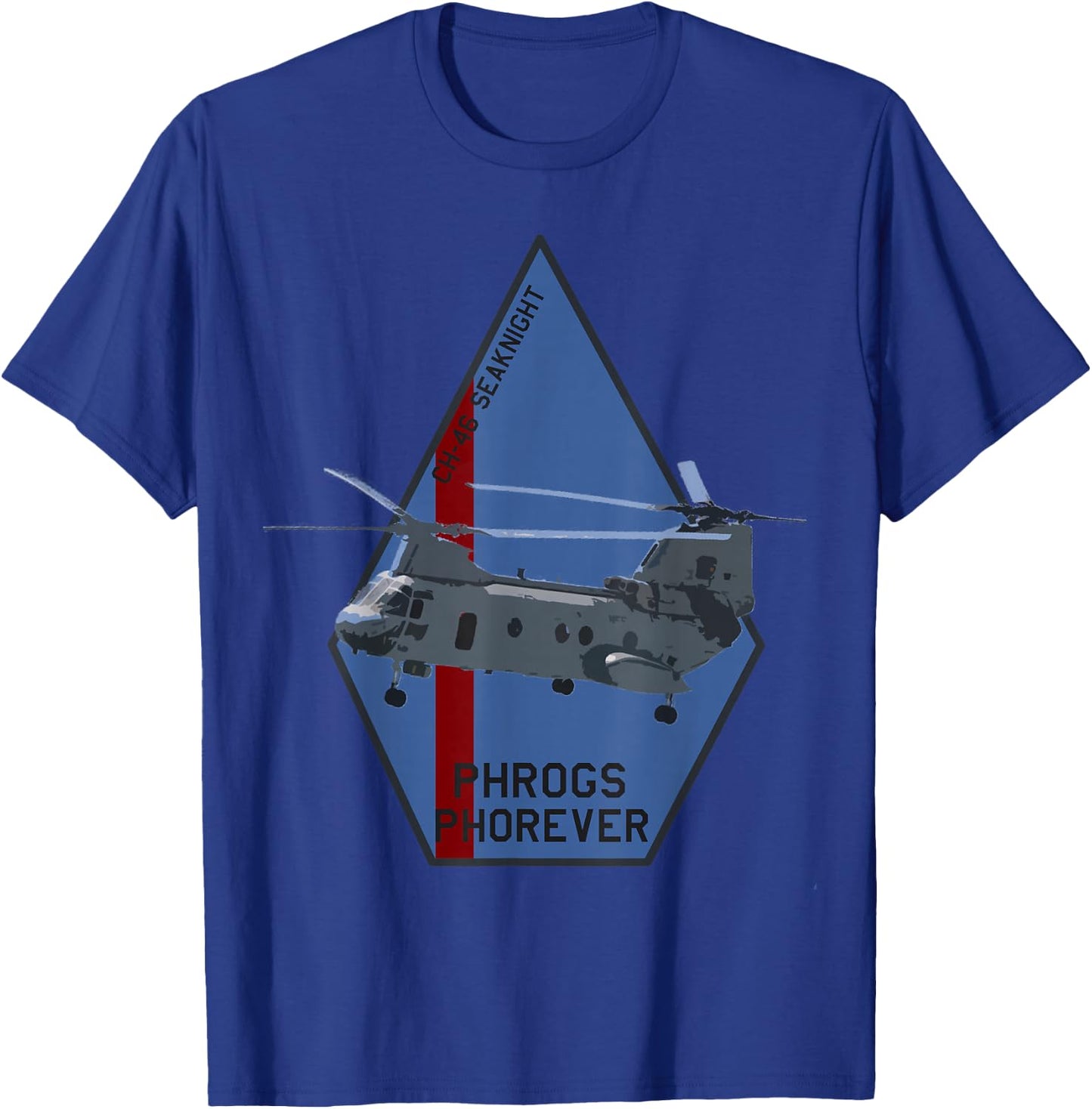 CH-46 Seaknight "Phrogs Phorever" Military Helicopter T-Shirt - T-Shirt | Royal