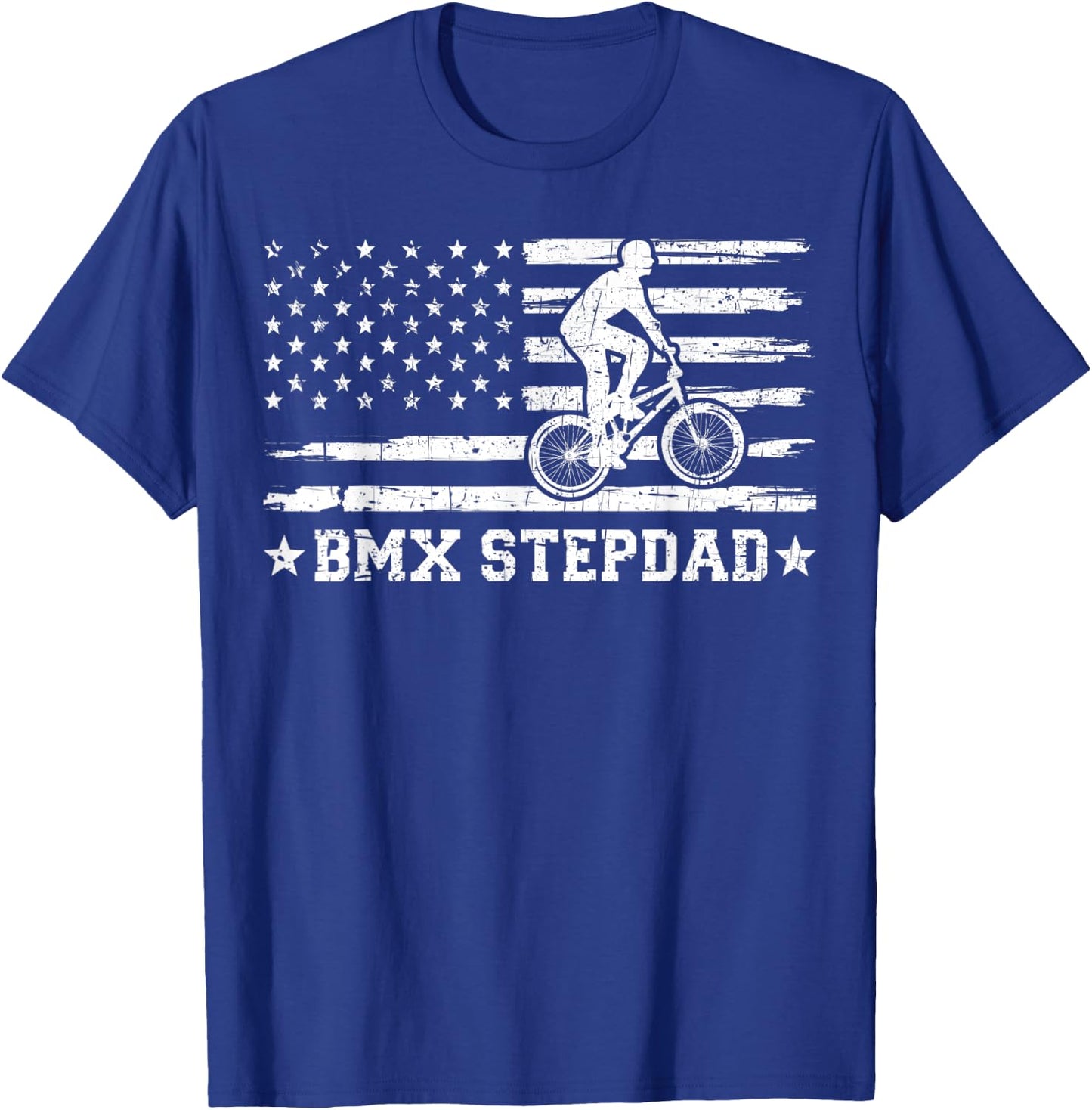 BMX Stepdad USA Flag Vintage Cycling BMX Rider Fathers Day T-Shirt - T-Shirt | Royal