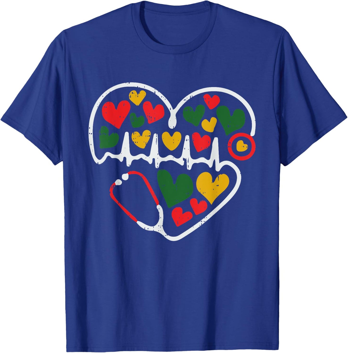 Stethoscope Heart Juneteenth Melanin Nurse African American T-Shirt - T-Shirt | Royal