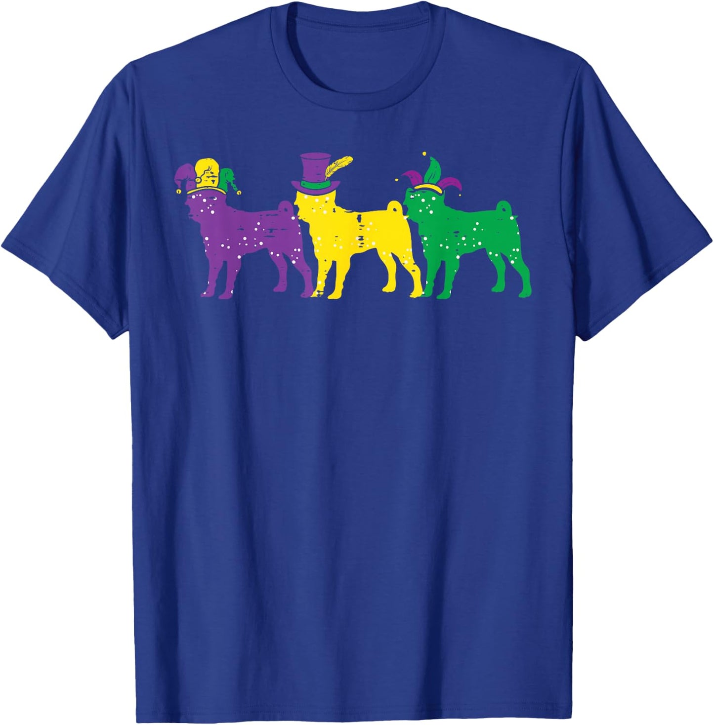 Pug Dogs Purple Yellow Louisiana Mardi Gras Women Men Kids T-Shirt - T-Shirt | Royal